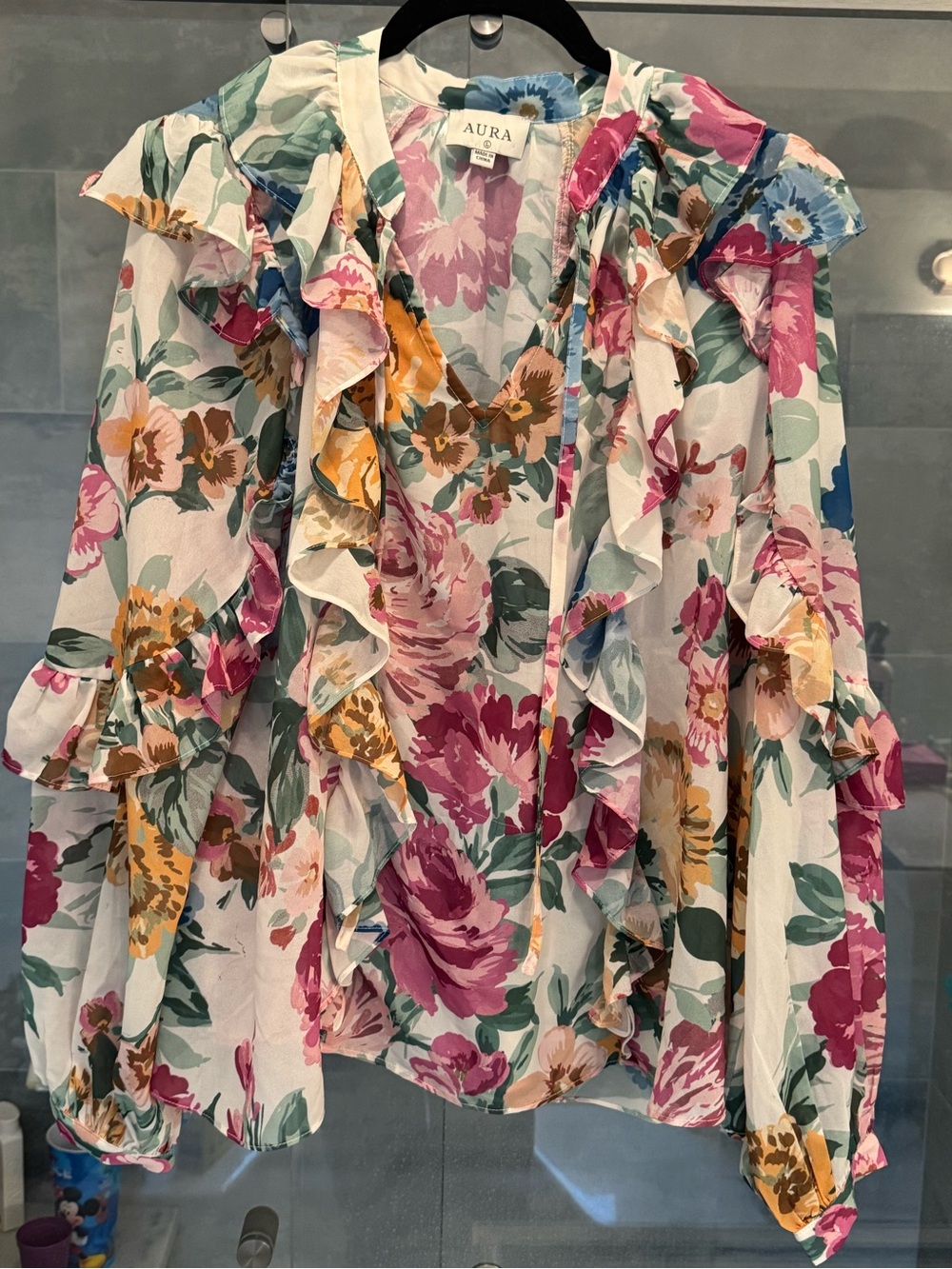 Aura Red Dress Boutique Multicolor Floral Ruffle Blouse - Picture 7 of 12